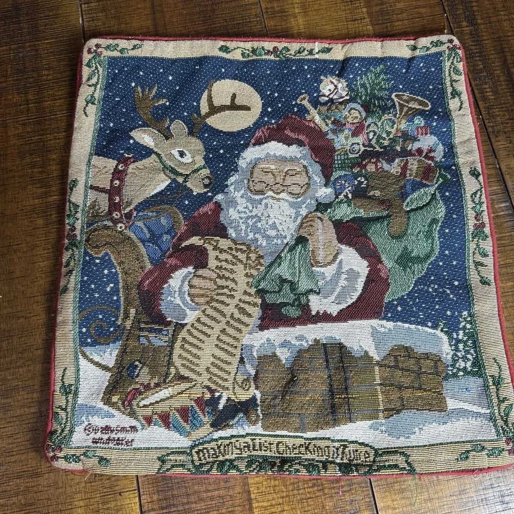 Vtg Set Of 2 Betty Smith‎ Whiteaker Santa  Christmas Tapestry Pillow Covers 15